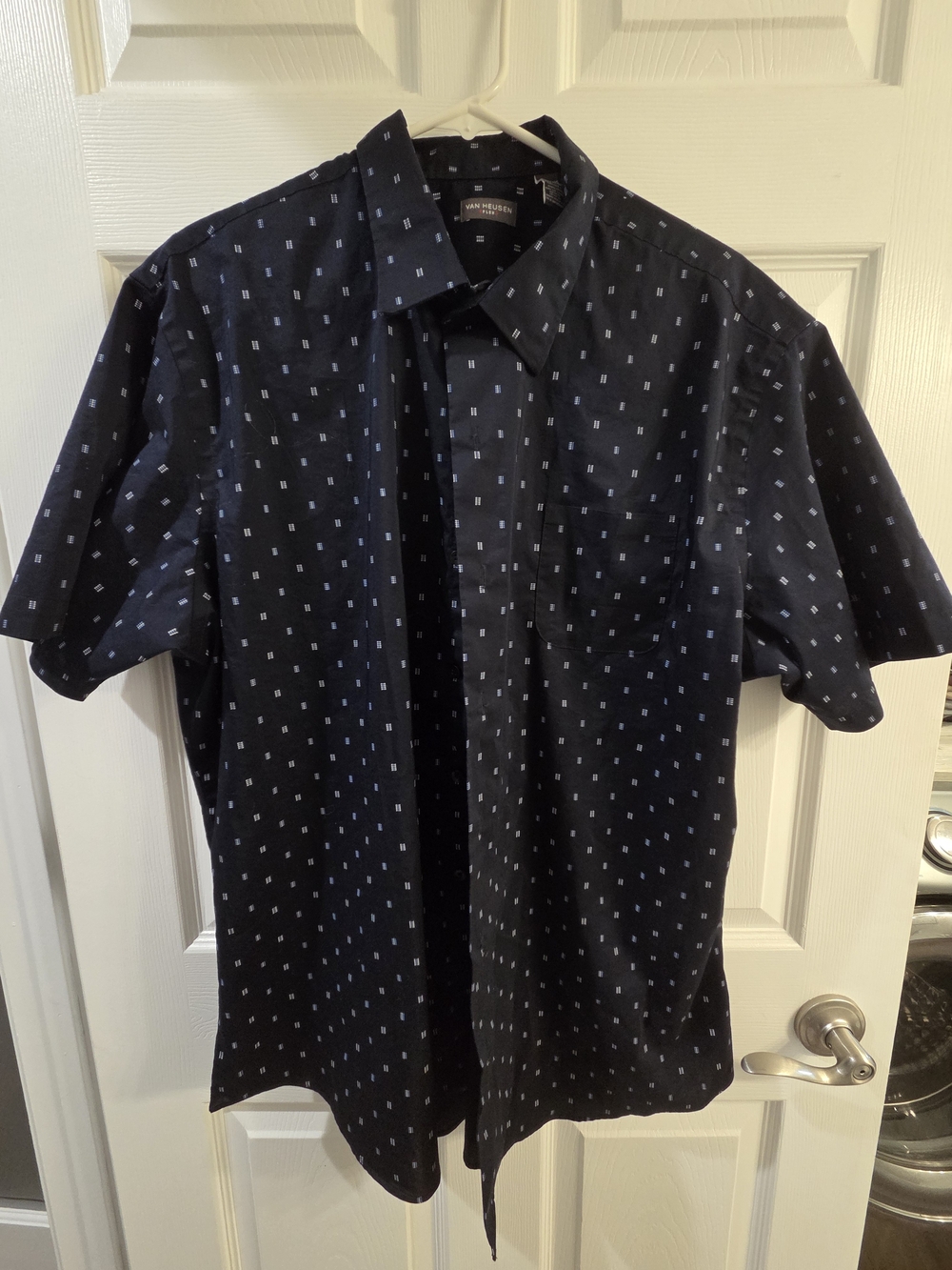 Van Heusen Navy Short-Sleeve Button-Down with Light Square Pattern